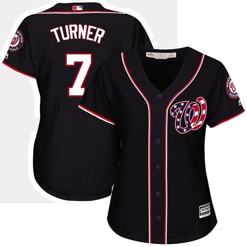 Nationals #7 Trea Turner Navy Blue Alternate Women's Stitched MLB Jersey - Click Image to Close